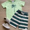 Conjunto Infantil Masculino Camiseta Verde e Bermuda Listrada Fernanda Ramos Kids