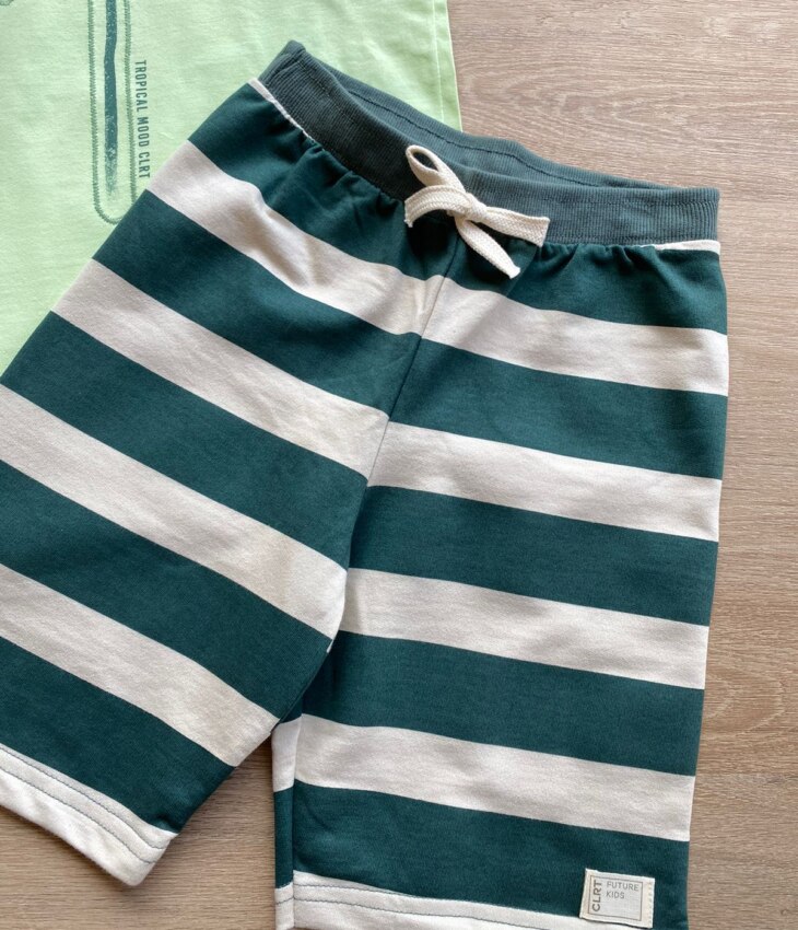 fernandaramoskids com br Conjunto Infantil Masculino Camiseta Verde e Bermuda Listrada 2