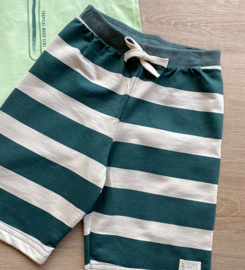 fernandaramoskids com br Conjunto Infantil Masculino Camiseta Verde e Bermuda Listrada 2