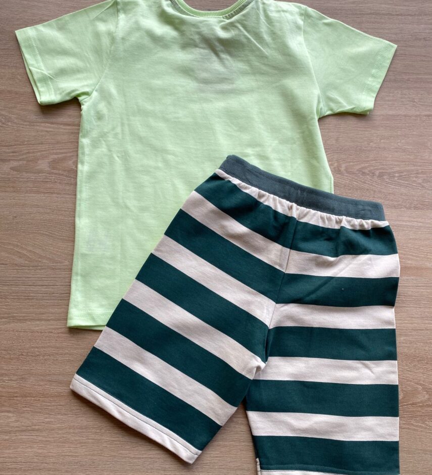 fernandaramoskids com br Conjunto Infantil Masculino Camiseta Verde e Bermuda Listrada 3