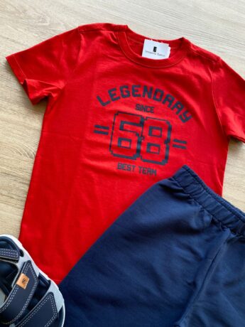 fernandaramoskids com br Conjunto Infantil Masculino Camiseta Vermelha e Bermuda Azul 1