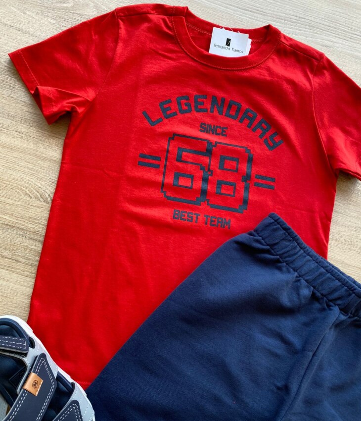 fernandaramoskids com br Conjunto Infantil Masculino Camiseta Vermelha e Bermuda Azul 1