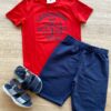 Conjunto Infantil Masculino Camiseta Vermelha e Bermuda Azul Fernanda Ramos Kids