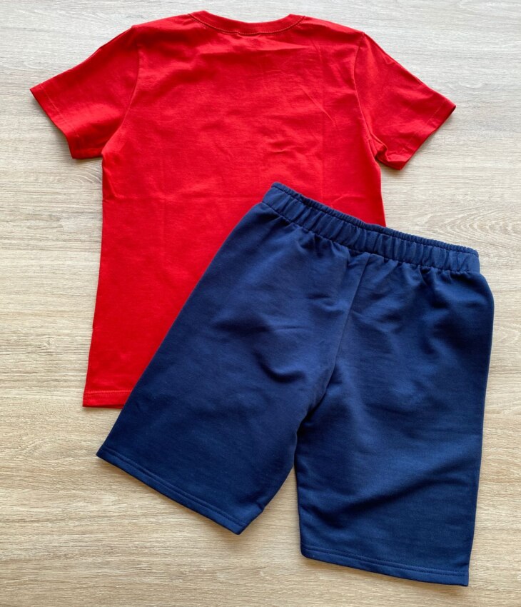 fernandaramoskids com br Conjunto Infantil Masculino Camiseta Vermelha e Bermuda Azul 3