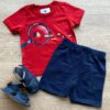 Conjunto Infantil Masculino Camiseta Vermelha e Bermuda Azul Fernanda Ramos Kids
