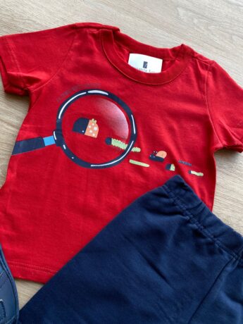 fernandaramoskids com br Conjunto Infantil Masculino Camiseta Vermelha e Bermuda Azul 1