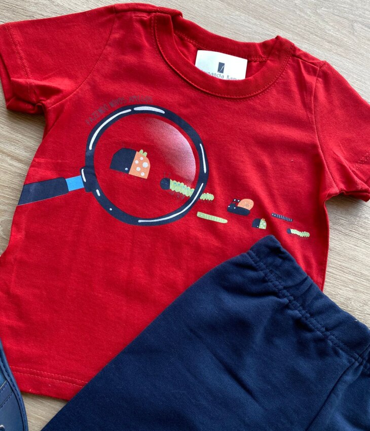 fernandaramoskids com br Conjunto Infantil Masculino Camiseta Vermelha e Bermuda Azul 1