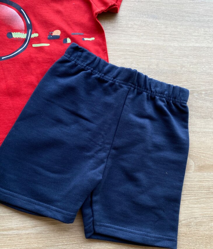 fernandaramoskids com br Conjunto Infantil Masculino Camiseta Vermelha e Bermuda Azul 2