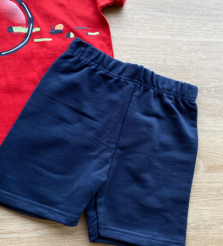 fernandaramoskids com br Conjunto Infantil Masculino Camiseta Vermelha e Bermuda Azul 2