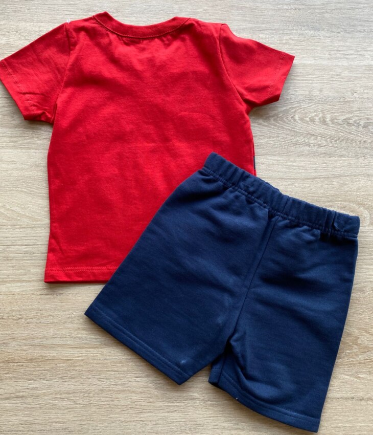 fernandaramoskids com br Conjunto Infantil Masculino Camiseta Vermelha e Bermuda Azul 3