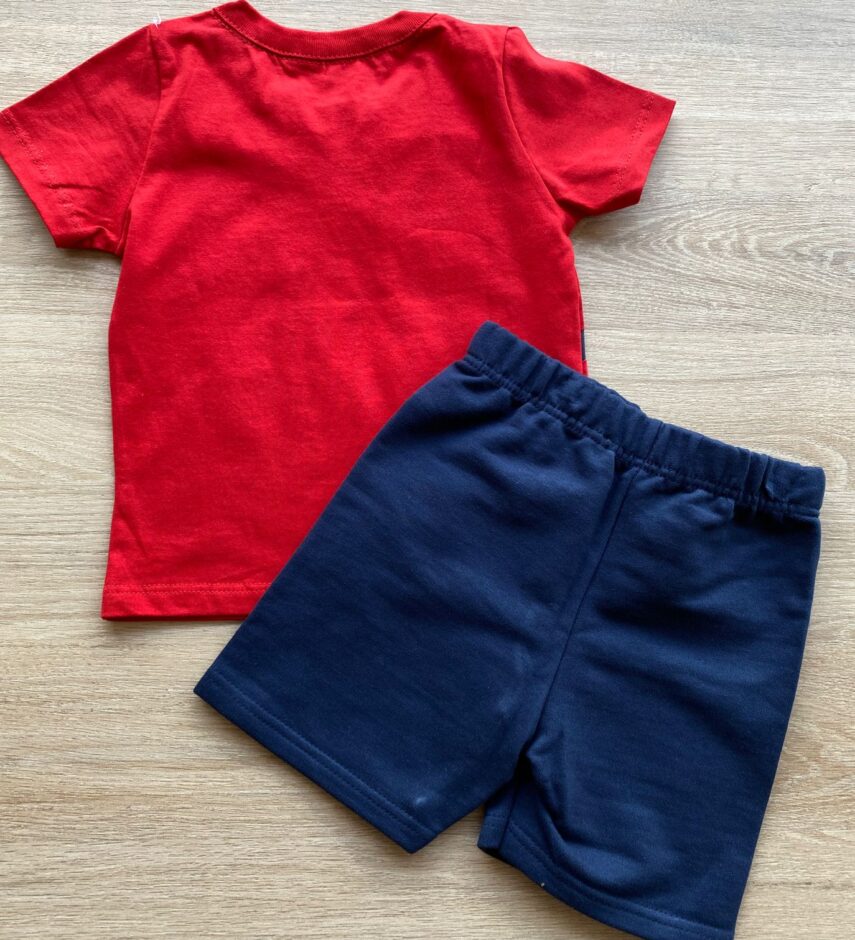 fernandaramoskids com br Conjunto Infantil Masculino Camiseta Vermelha e Bermuda Azul 3