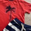 fernandaramoskids com br Conjunto Infantil Masculino Camiseta Vermelha e Bermuda Listrada 1