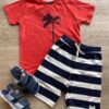 Conjunto Infantil Masculino Camiseta Vermelha e Bermuda Listrada Fernanda Ramos Kids
