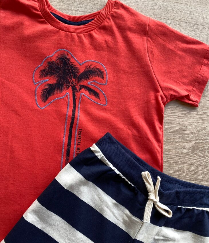 fernandaramoskids com br Conjunto Infantil Masculino Camiseta Vermelha e Bermuda Listrada 2
