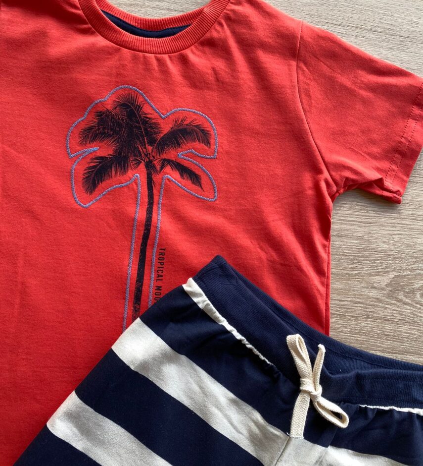 fernandaramoskids com br Conjunto Infantil Masculino Camiseta Vermelha e Bermuda Listrada 2