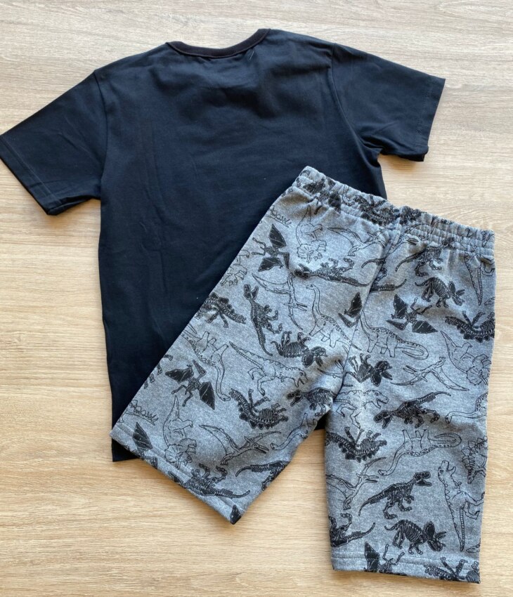 fernandaramoskids com br Conjunto Infantil Masculino Dinossauros Camiseta Preta e Bermuda Cinza 3