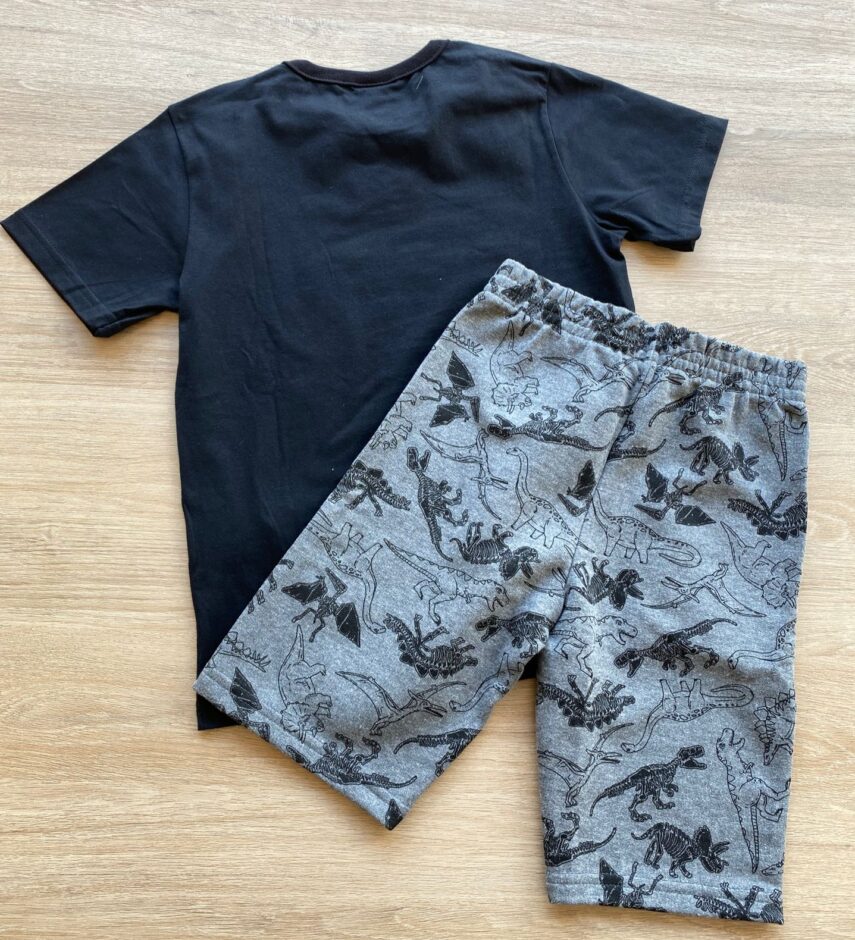 fernandaramoskids com br Conjunto Infantil Masculino Dinossauros Camiseta Preta e Bermuda Cinza 3