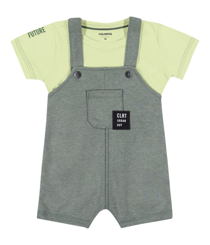 Conjunto Infantil Masculino Jardineira Camiseta Verde Fernanda ramos kids