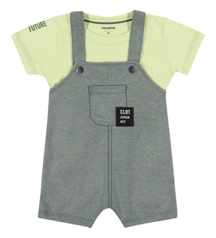 Conjunto Infantil Masculino Jardineira Camiseta Verde Fernanda ramos kids
