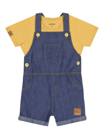 Conjunto Infantil Masculino Jardineira Jeans Camiseta Mostarda Fernanda ramos kids