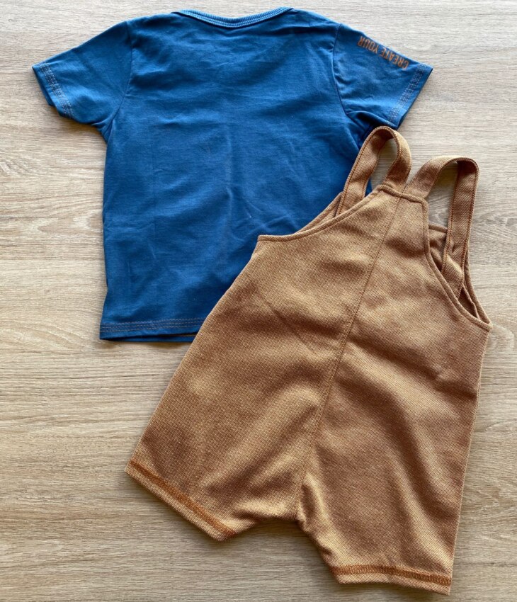 fernandaramoskids com br Conjunto Infantil Masculino Jardineira Marrom e Camiseta Azul 3