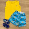 Conjunto Infantil Masculino Regata Amarela e Bermuda Tactel Estampada Fernanda Ramos Kids