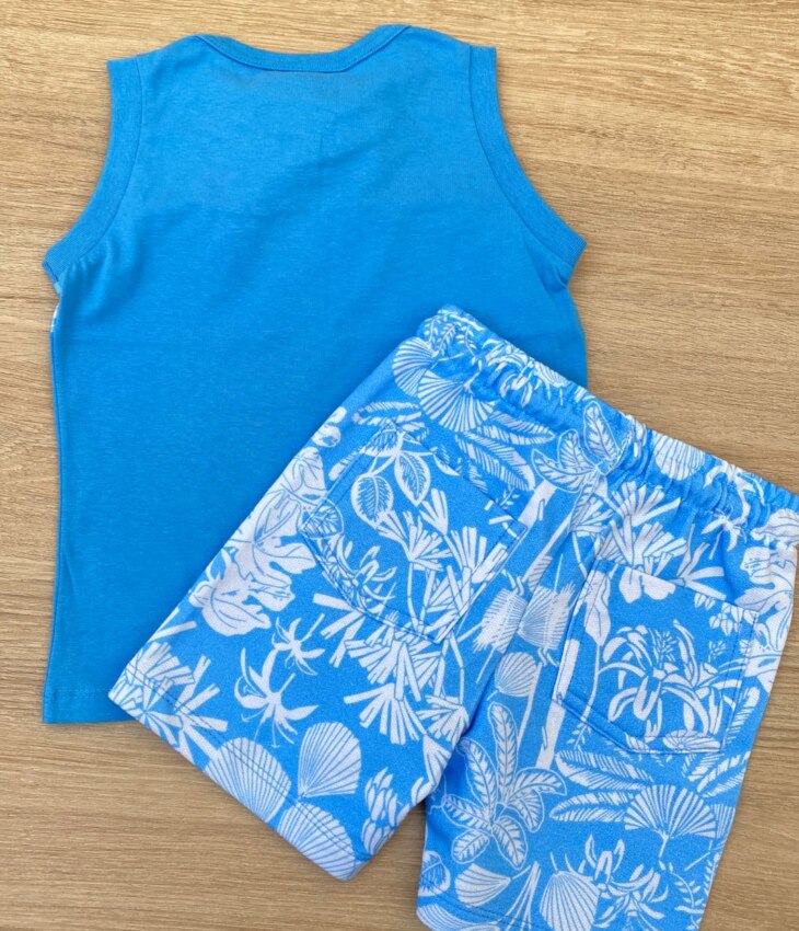 fernandaramoskids com br Conjunto Infantil Masculino Regata Azul e Bermuda Estampada Azul 3