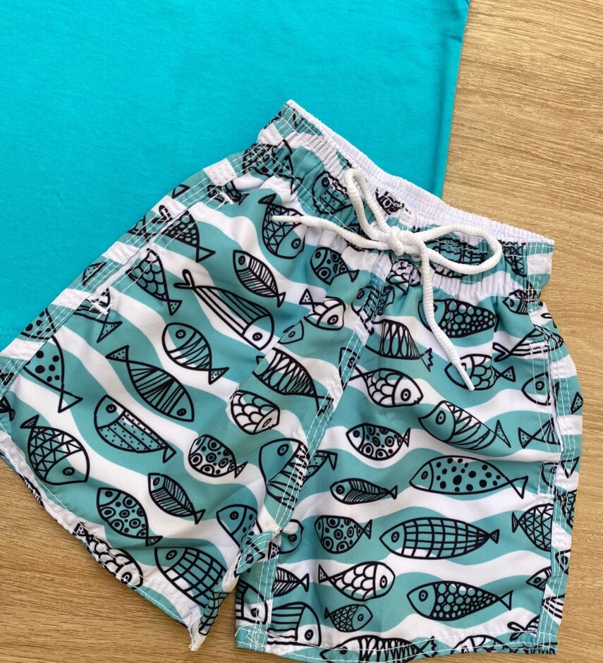 fernandaramoskids com br Conjunto Infantil Masculino Regata Azul e Bermuda Tactel Estampada 1