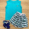 Conjunto Infantil Masculino Regata Azul e Bermuda Tactel Estampada Fernanda Ramos Kids
