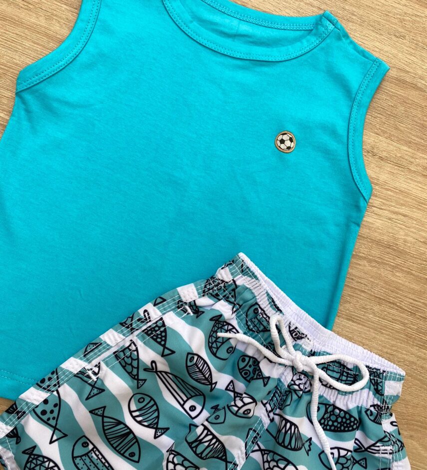 fernandaramoskids com br Conjunto Infantil Masculino Regata Azul e Bermuda Tactel Estampada 2
