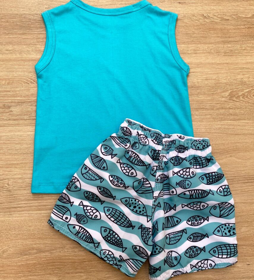 fernandaramoskids com br Conjunto Infantil Masculino Regata Azul e Bermuda Tactel Estampada 3