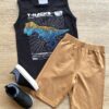 Conjunto Infantil Masculino Regata Preta e Bermuda Bege Fernanda Ramos Kids