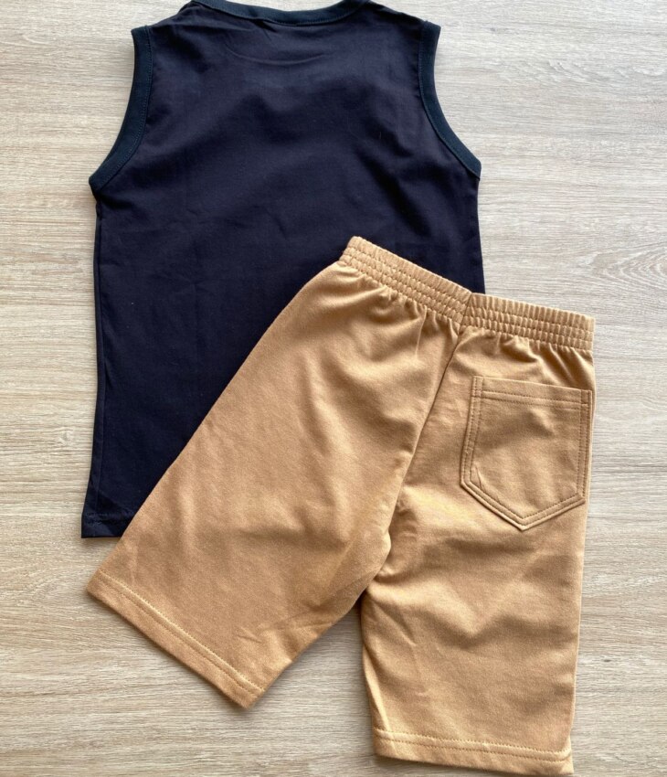 fernandaramoskids com br Conjunto Infantil Masculino Regata Preta e Bermuda Bege 3