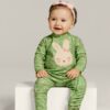 Macacão Infantil Feminino Estampa Floral e Coelho com Zíper Verde Fernanda Ramos Kids