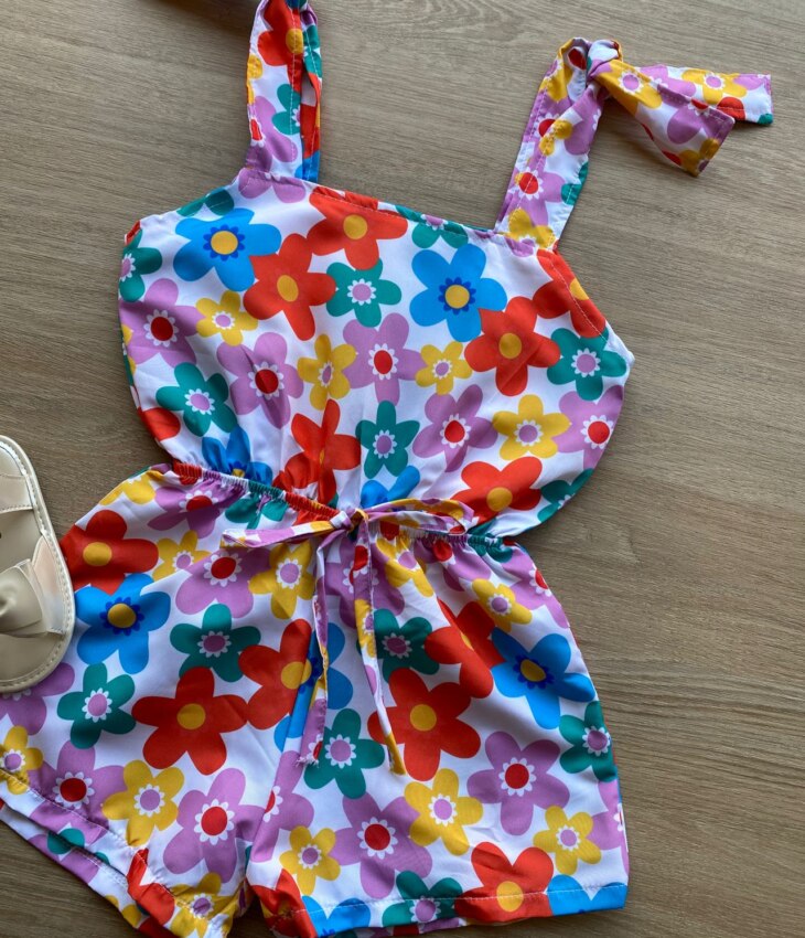 fernandaramoskids com br Macaquinho Infantil Feminino Amarração nas Alças Estampa Floral 1
