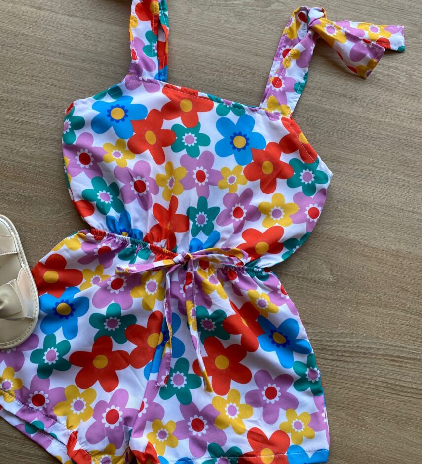 fernandaramoskids com br Macaquinho Infantil Feminino Amarração nas Alças Estampa Floral 1