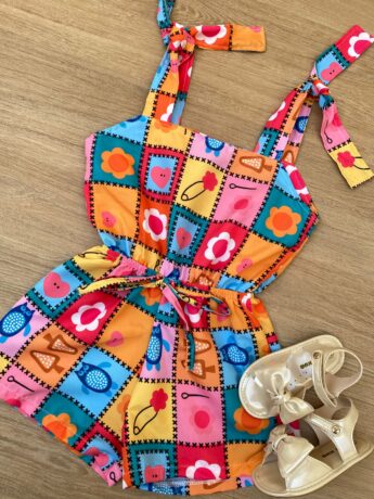 fernandaramoskids com br Macaquinho Infantil Feminino Amarração nas Alças Estampado 1
