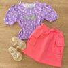 Saia Infantil Feminino Curta Moletinho com Bolsos Pink Flúor Fernanda Ramos Kids