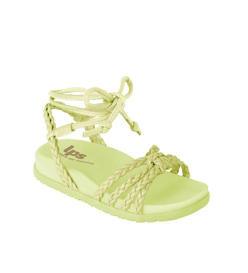 Sandália Infantil Feminina Birken com Amarração Verde Lima Fernanda Ramos Kids