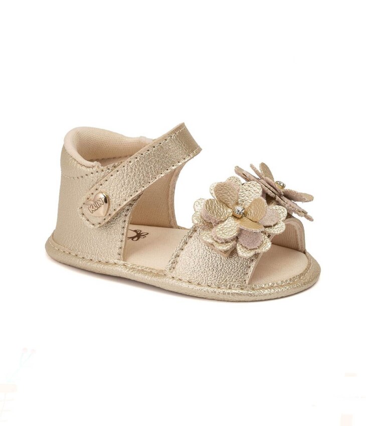 Sandália Infantil Feminina Detalhe em Flores Dourado Fernanda Ramos Kids