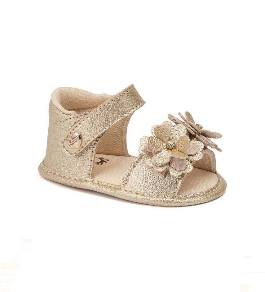 Sandália Infantil Feminina Detalhe em Flores Dourado Fernanda Ramos Kids