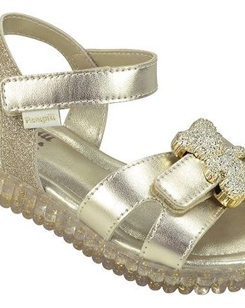 Sandália Infantil Feminina Detalhe Urso Dourada Fernanda Ramos Kids