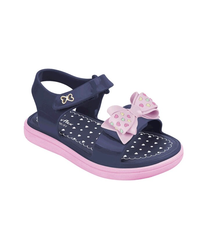 Sandália Infantil Feminina Lolipop Azul Marinho Detalhe Rosa Fernanda Ramos Kids