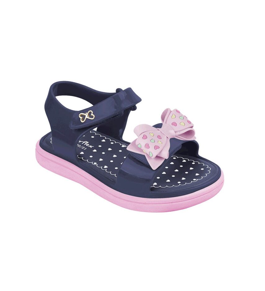 Sandália Infantil Feminina Lolipop Azul Marinho Detalhe Rosa Fernanda Ramos Kids