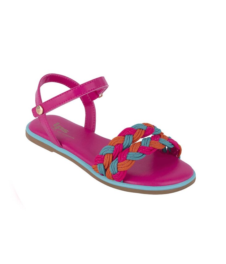 Sandália Infantil Feminina Nina Pink Detalhe Azul e Laranja Fernanda Ramos Kids