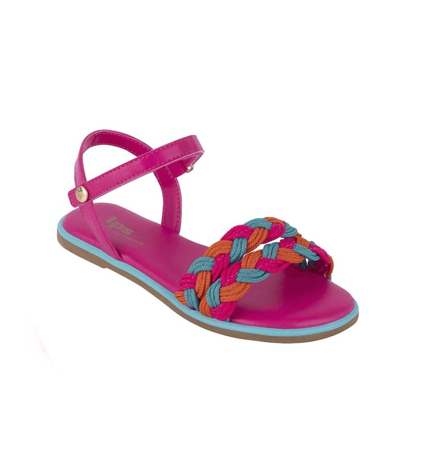 Sandália Infantil Feminina Nina Pink Detalhe Azul e Laranja Fernanda Ramos Kids