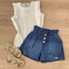 Short Infantil Feminino com Bolsos Frontal Azul Fernanda Ramos Kids