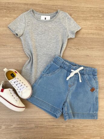 Short Jeans Infantil Feminino Comfort com Cordão Fernanda Ramos Kids