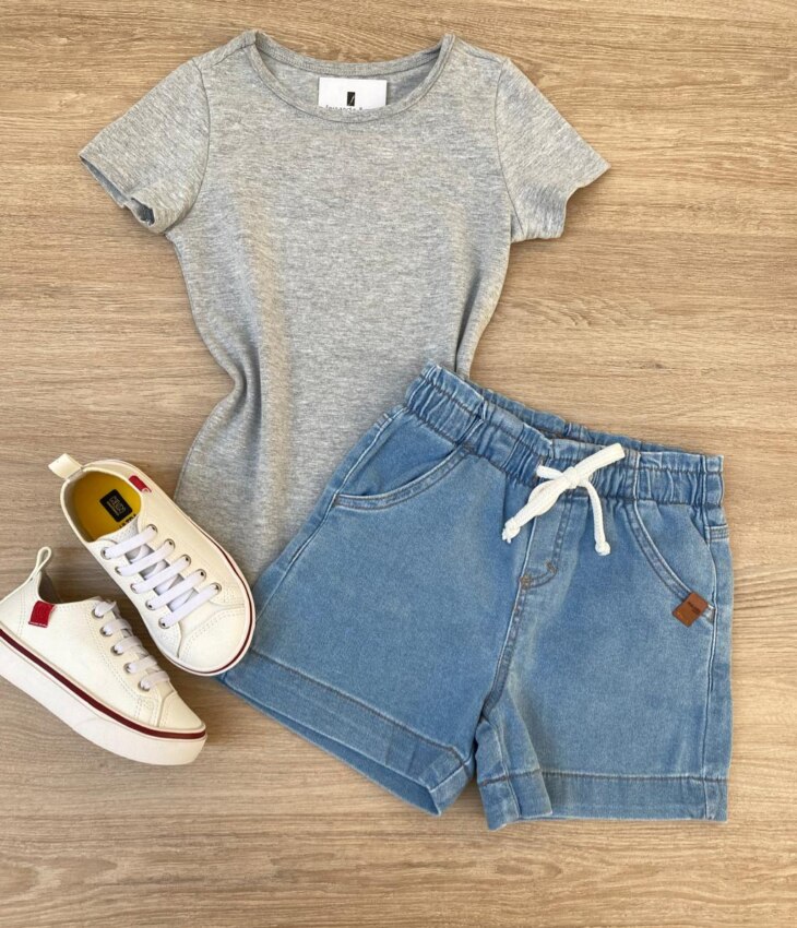 Short Jeans Infantil Feminino Comfort com Cordão Fernanda Ramos Kids