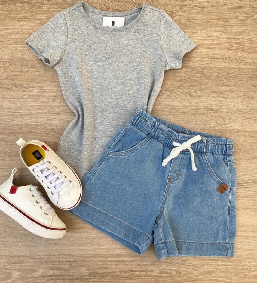 Short Jeans Infantil Feminino Comfort com Cordão Fernanda Ramos Kids